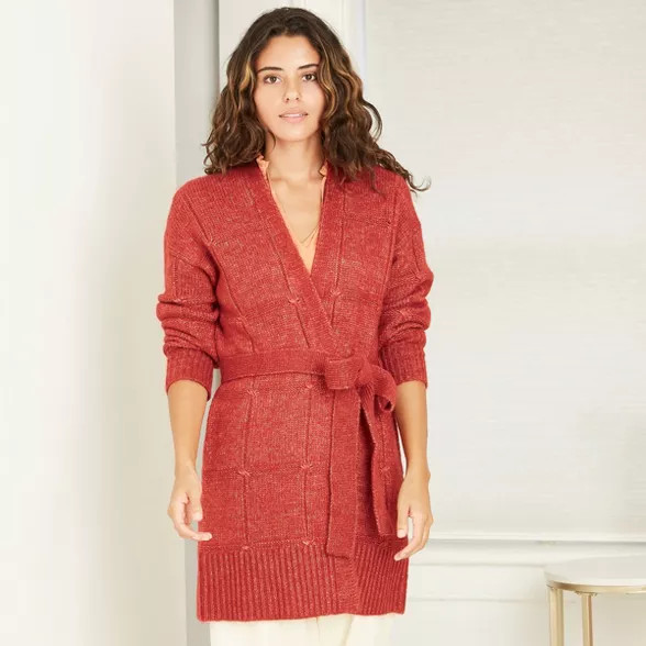 Women's Checkered Belted Open-Front Cardigan - A New Day™ | Target