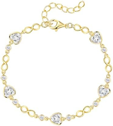 Christmas Gifts for Women | Sterling Silver Birthstone Bracelet Gold Plated Classic Infinity Hear... | Amazon (US)