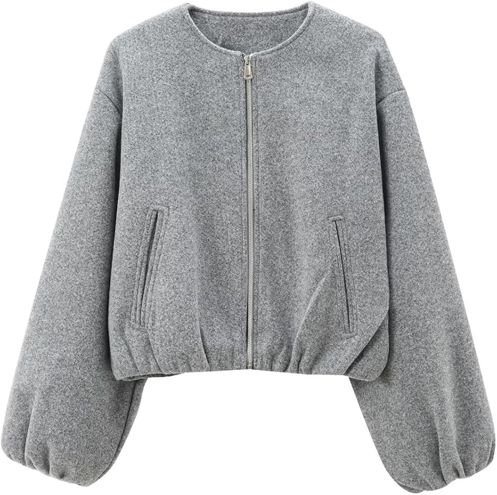 Womens Cropped Bomber Jacket Casual Zip Up Varsity Jackets Trendy Outwear Coats with Welt Pockets | Amazon (US)