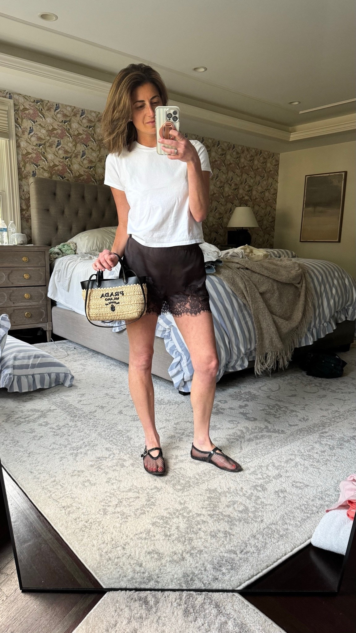 Satin shorts with lace trim cropped white boxy tee mesh flats

#LTKSeasonal #LTKgrwm #LTKPetite