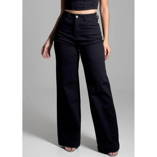 Calça Sarja Sawary Wide Leg - 275028 - BLACK 44 - Preto | Zattini (BR)