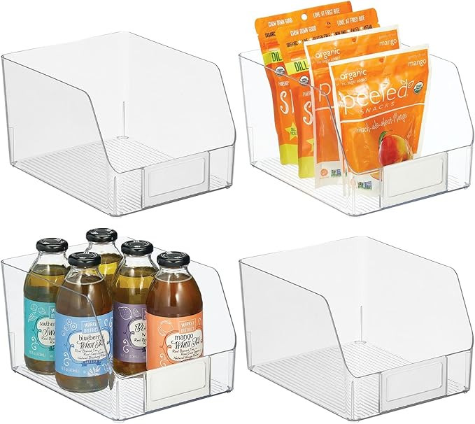 mDesign Plastic Kitchen Food Storage Organizer Bin Basket with Wide Open Front and Built-In Label... | Amazon (US)