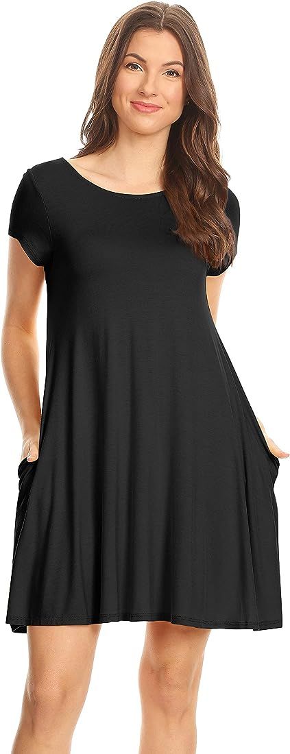 Casual T Shirt Dress for Women Flowy Tunic Dress with Pockets Reg and Plus Size | Amazon (US)