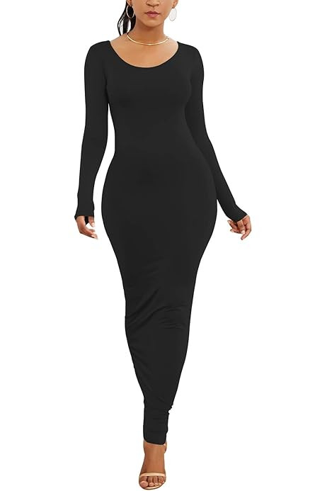 Verdusa Women's Long Sleeve Square Neck Bodycon Maxi Long Dress | Amazon (US)
