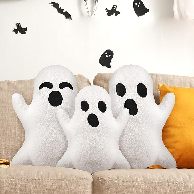 Konohan 3 Pcs Ghost Halloween Pillows Halloween Throw Pillows Stuffed Ghost Shaped Pillow Cute Gh... | Amazon (US)
