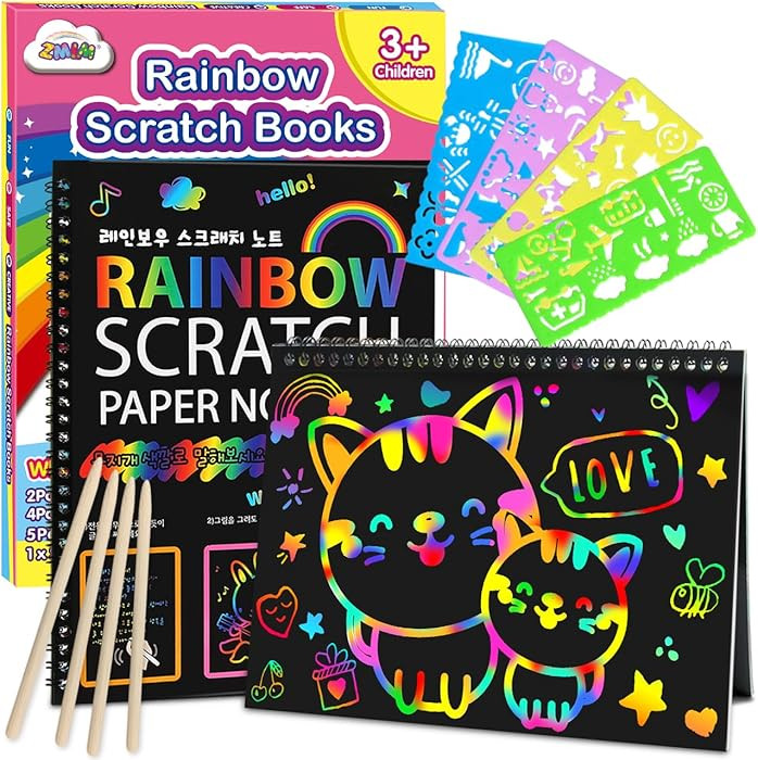 ZMLM Scratch Paper Art-Crafts Gift: 2 Pack Rainbow Notebooks Supplies Toys Easter Basket Stuffers... | Amazon (US)