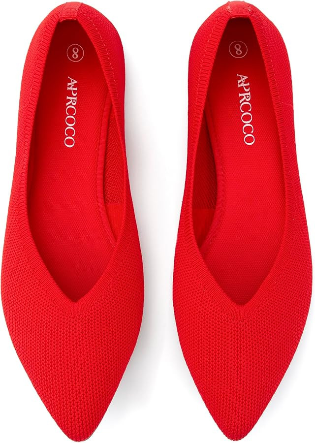 AprCoco Womens Ballet Pointed Toe Knit Flats Lightweight Washable Slip On Flats Shoes for Women Comfort Work Dressy,Size 7.5\uff0cRed | Flats | Amazon (US)