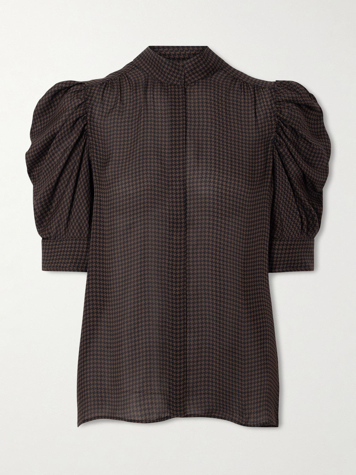 FRAME - Gillian Houndstooth Silk-satin Shirt - Brown | NET-A-PORTER (US)