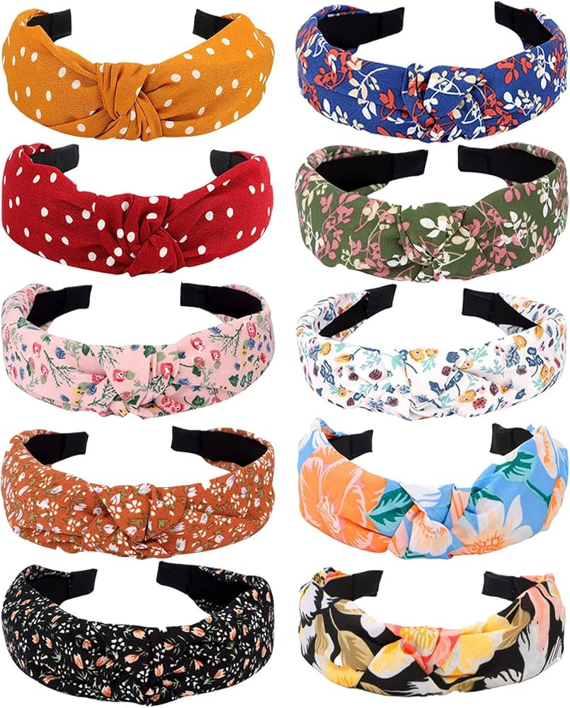 Ondder 10 Pack Headbands for Women Boho Knotted Head Bands Floral Print Top Knot Headband Fashion... | Amazon (US)