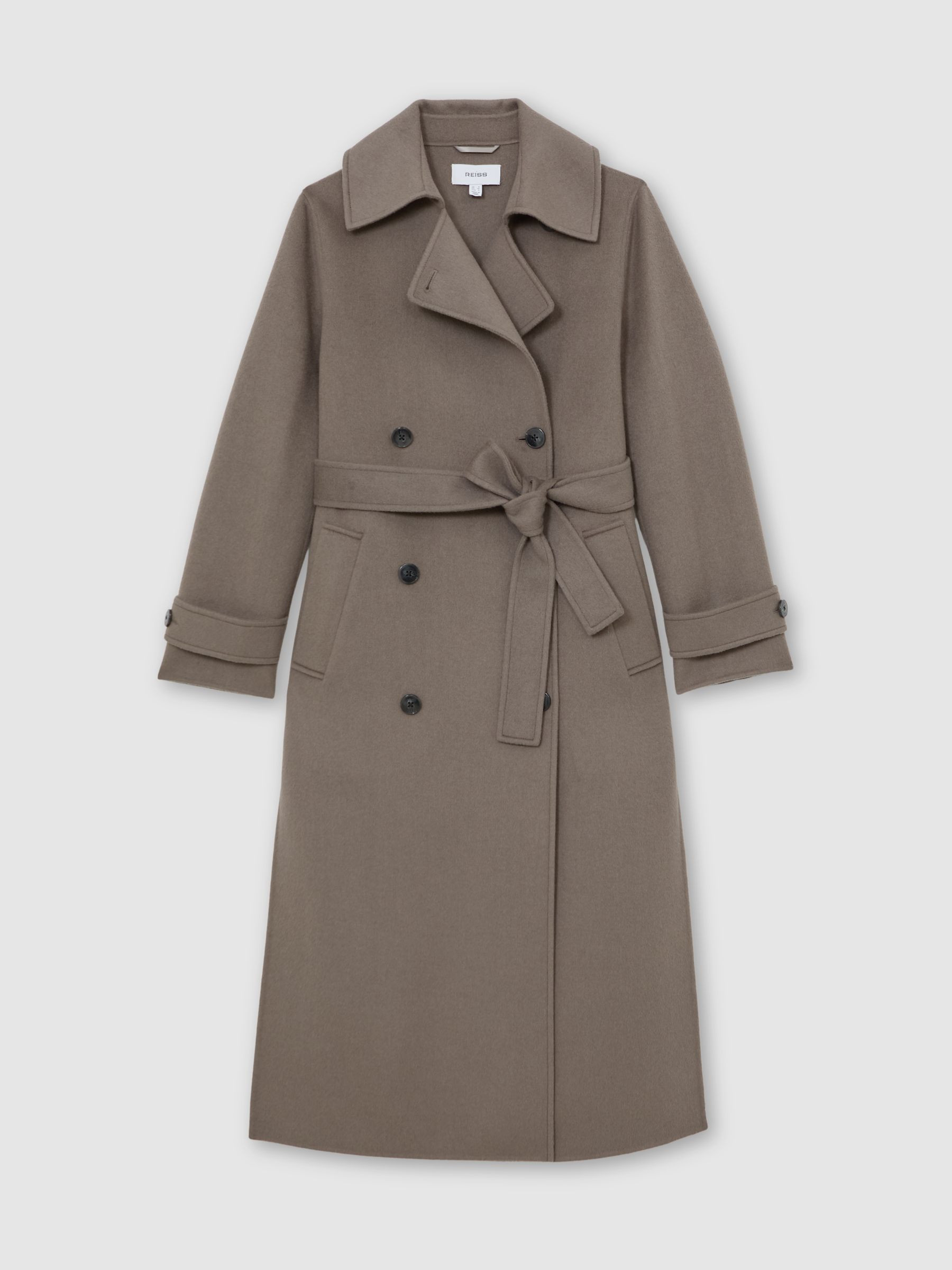 Reiss Wool-Blend Belted Blindseam Coat in Mink - REISS | Reiss UK