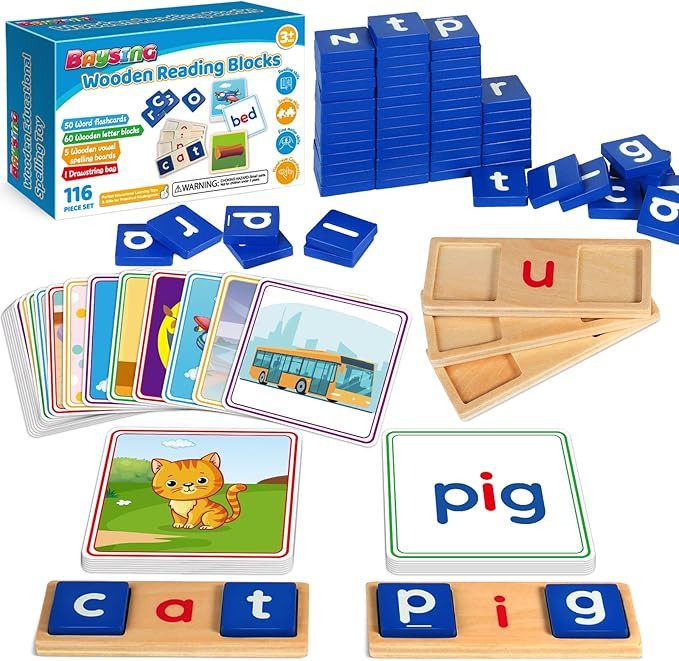 Learning Toys for 3 4 5 Years Old Kids - 116Pcs Short Vowel Letters Sorting Spelling Reading Toy ... | Amazon (US)