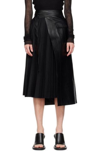 Black Pleated Wrap Midi Skirt | SSENSE