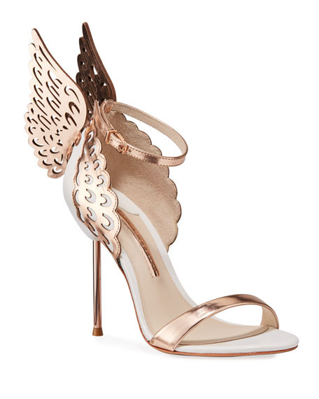 Sophia Webster Evangeline Angel Wing Sandals, Rose Gold/White | Neiman Marcus
