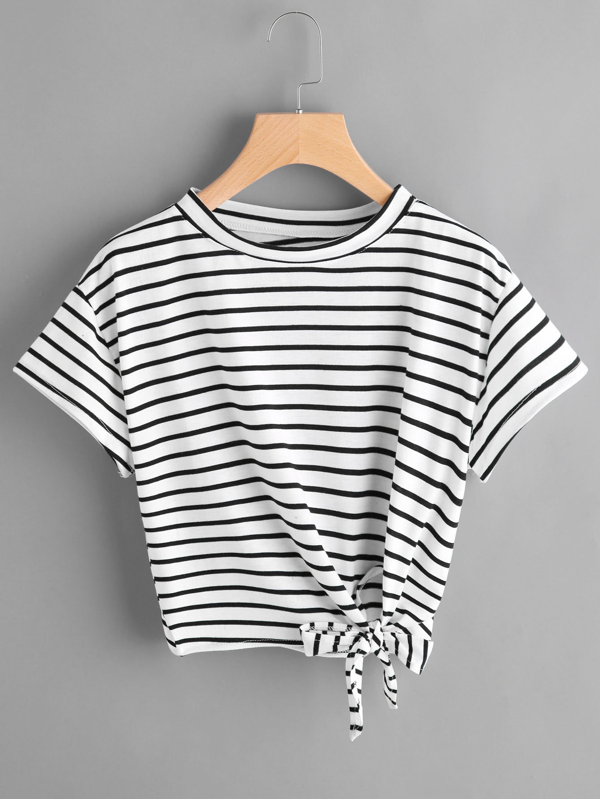 Striped Side Knotted Tee | ROMWE