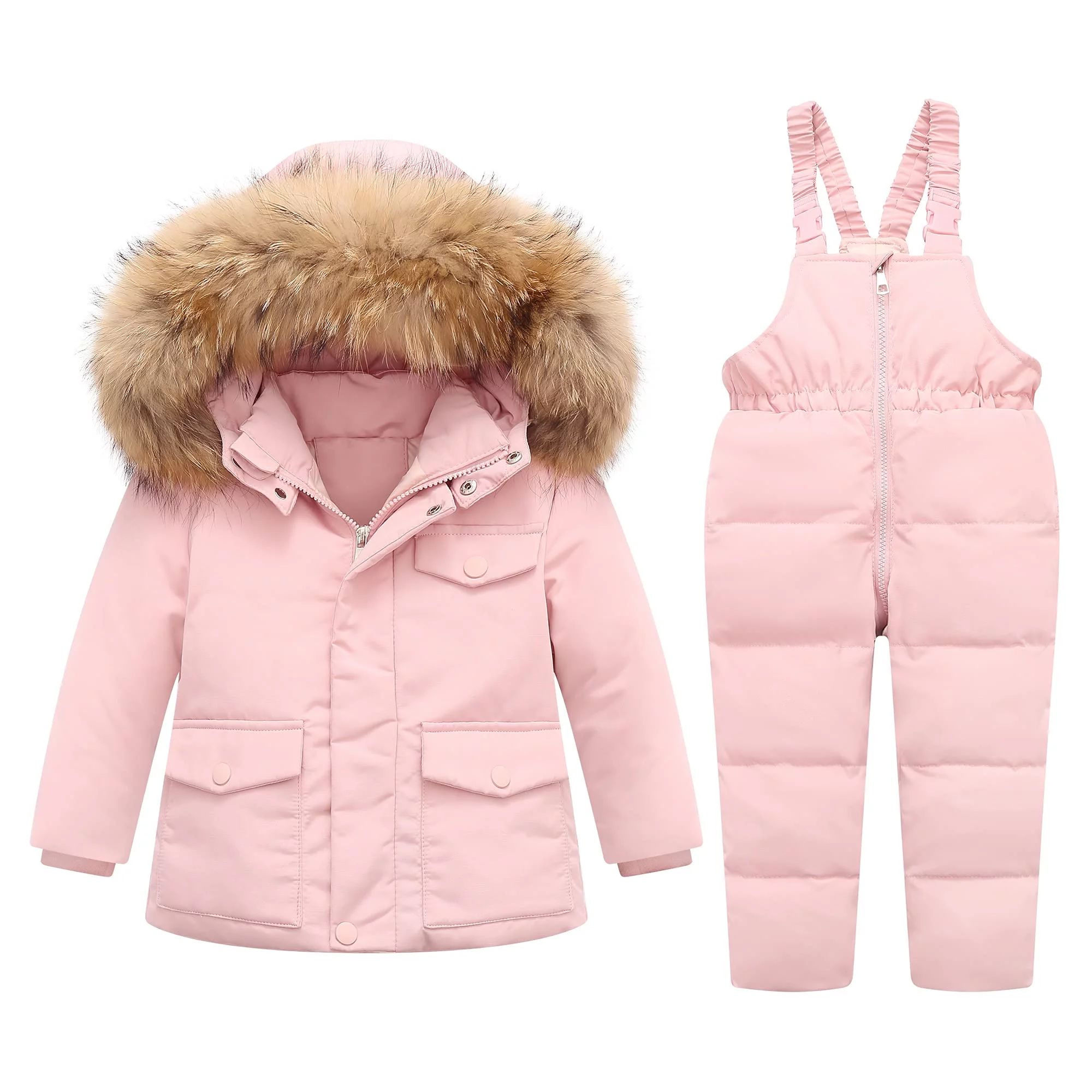 Toddler Girl Snowsuit 2Pcs Kids Down Jacket Winter Hooded Coat +Snow Bib Pants Kids Boys Windproo... | Walmart (US)