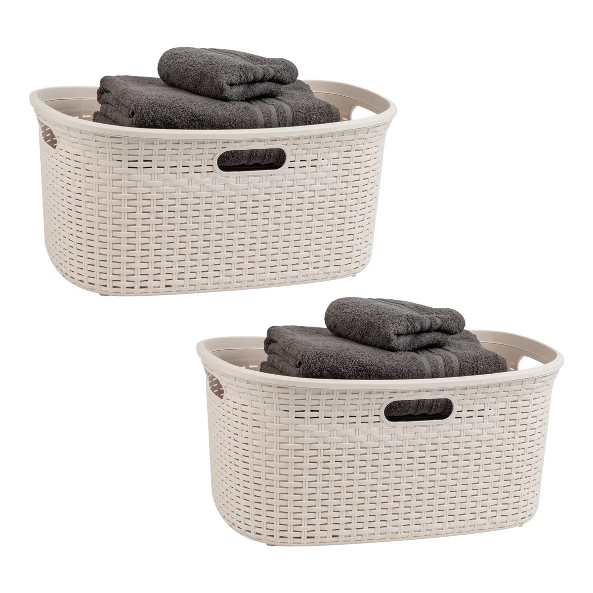 40L Laundry Basket, Clothes Hamper, Wicker Design, Plastic, 23"L x 14.5"W x 11"H (Set of 2)ByRebr... | Wayfair North America
