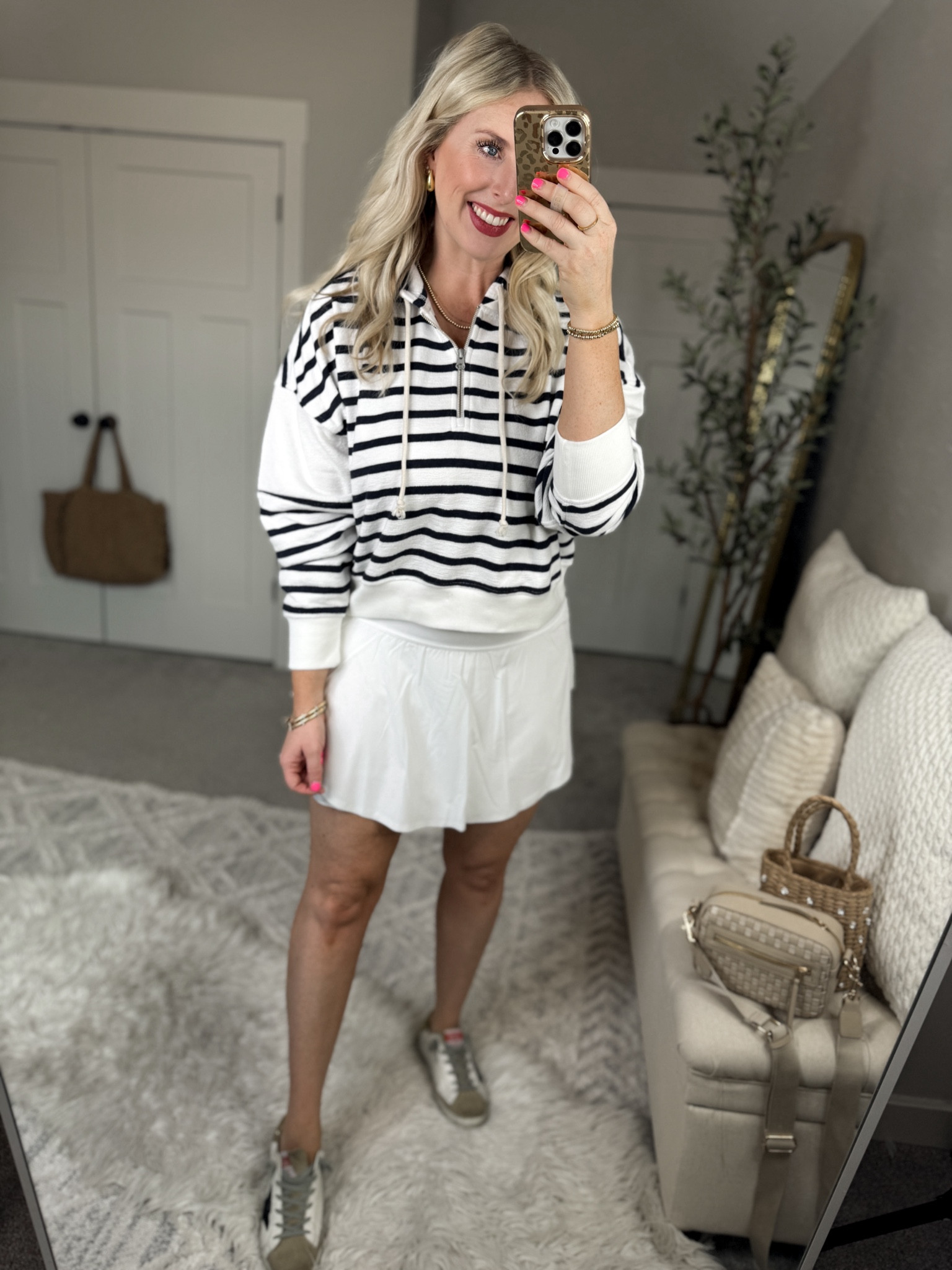 Daily try on, LTK sale, American Eagle, aerie, skort, tennis skirt, striped pullover 

Medium in both 

#LTKSpringSale #LTKfindsunder50 #LTKsalealert