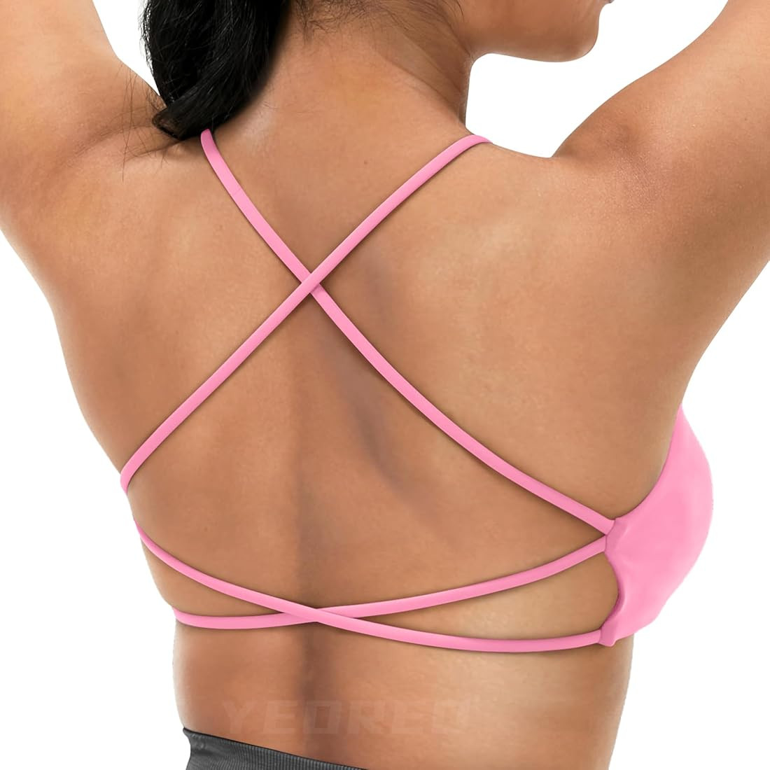 YEOREO Pearl Women's Sports Bra Strappy Criss Cross Back Bra Backless Removable Padded Yoga Crop ... | Amazon (US)