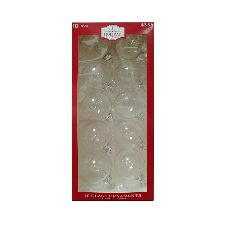 Christmas Clear Color Glass OPP Hanging Ornaments, 10-Pieces , 65mm Diameter, by Holiday Time | Walmart (US)