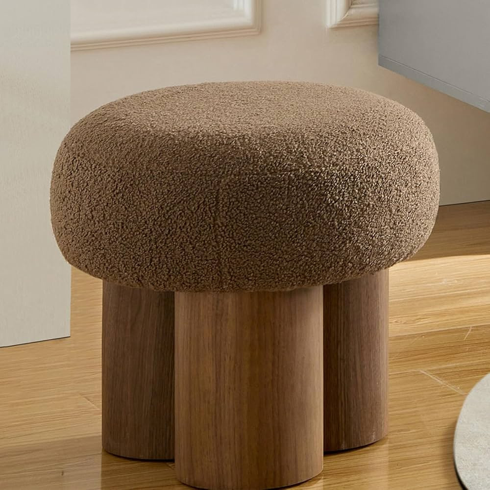Round Foot Stool, Small Mushroom Ottoman Footstools Modern Pouf Boucle Ottoman, Teddy Foot Rest f... | Amazon (US)