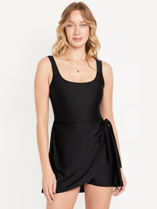 Matte Side-Tie Swim Dress | Old Navy (US)