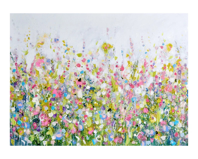 Large Floral Art Print, Pink Green Wall Art, Abstract Meadow Print, Giclee Print from Painting, a... | Etsy (US)
