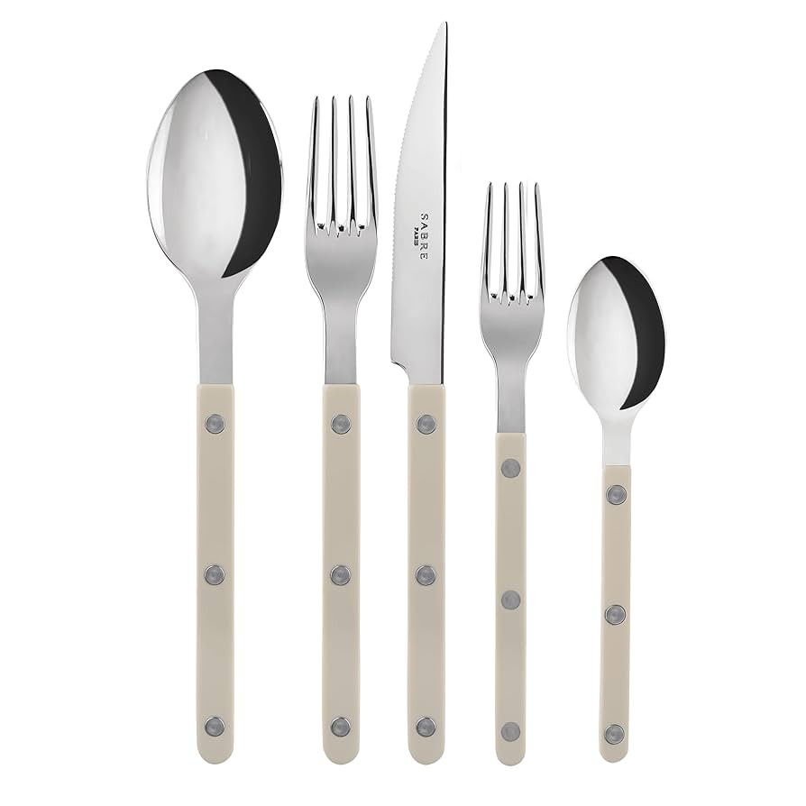 5-Piece Flatware Set - Bistrot Collection - Knife, Fork, Soup Spoon, Teaspoon & Dessert Fork - St... | Amazon (US)
