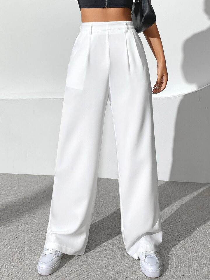 SHEIN EZwear Solid Plicated Detail Pants
 | SHEIN
