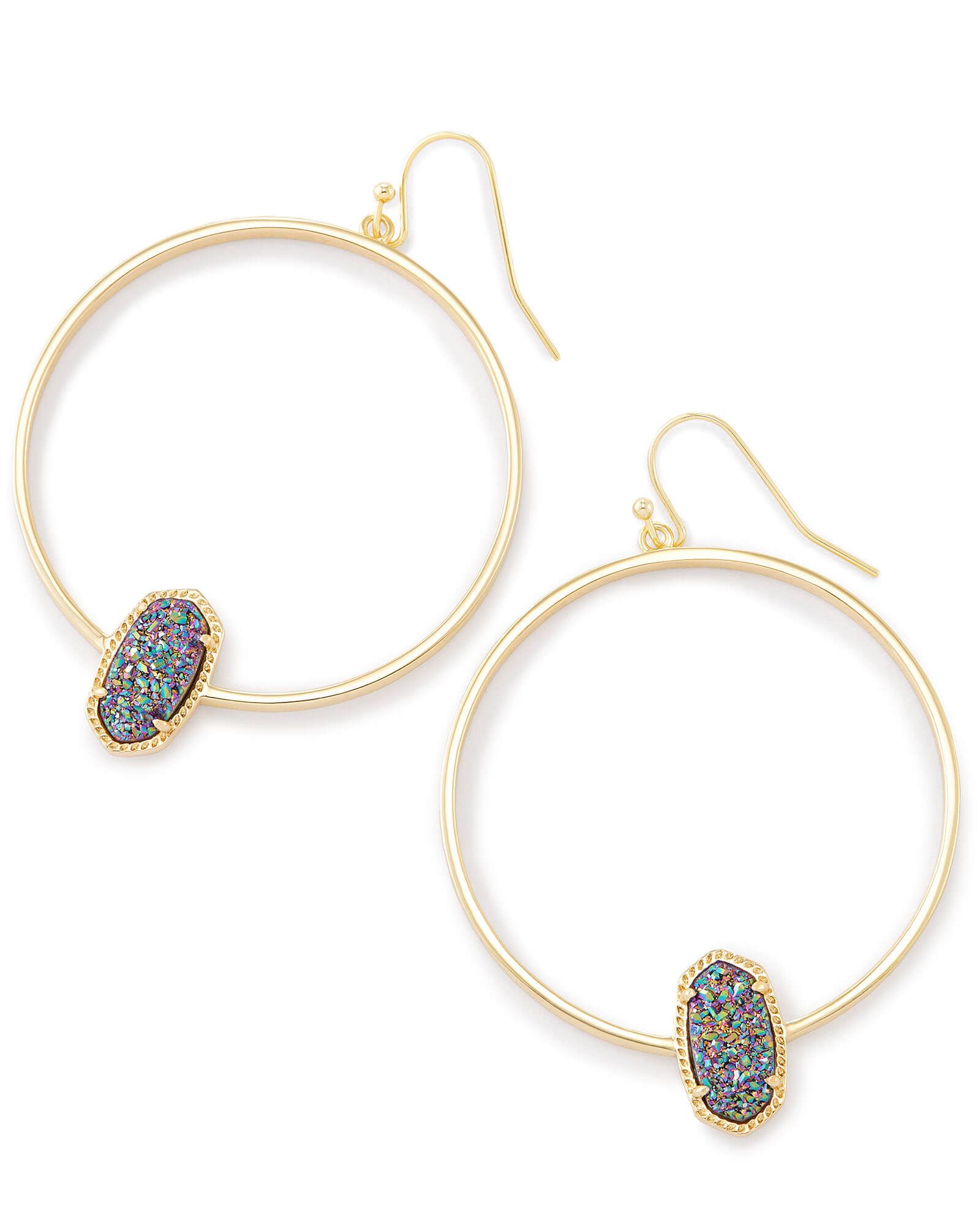 Elora Gold Hoop Earrings In Multicolor Drusy | Kendra Scott