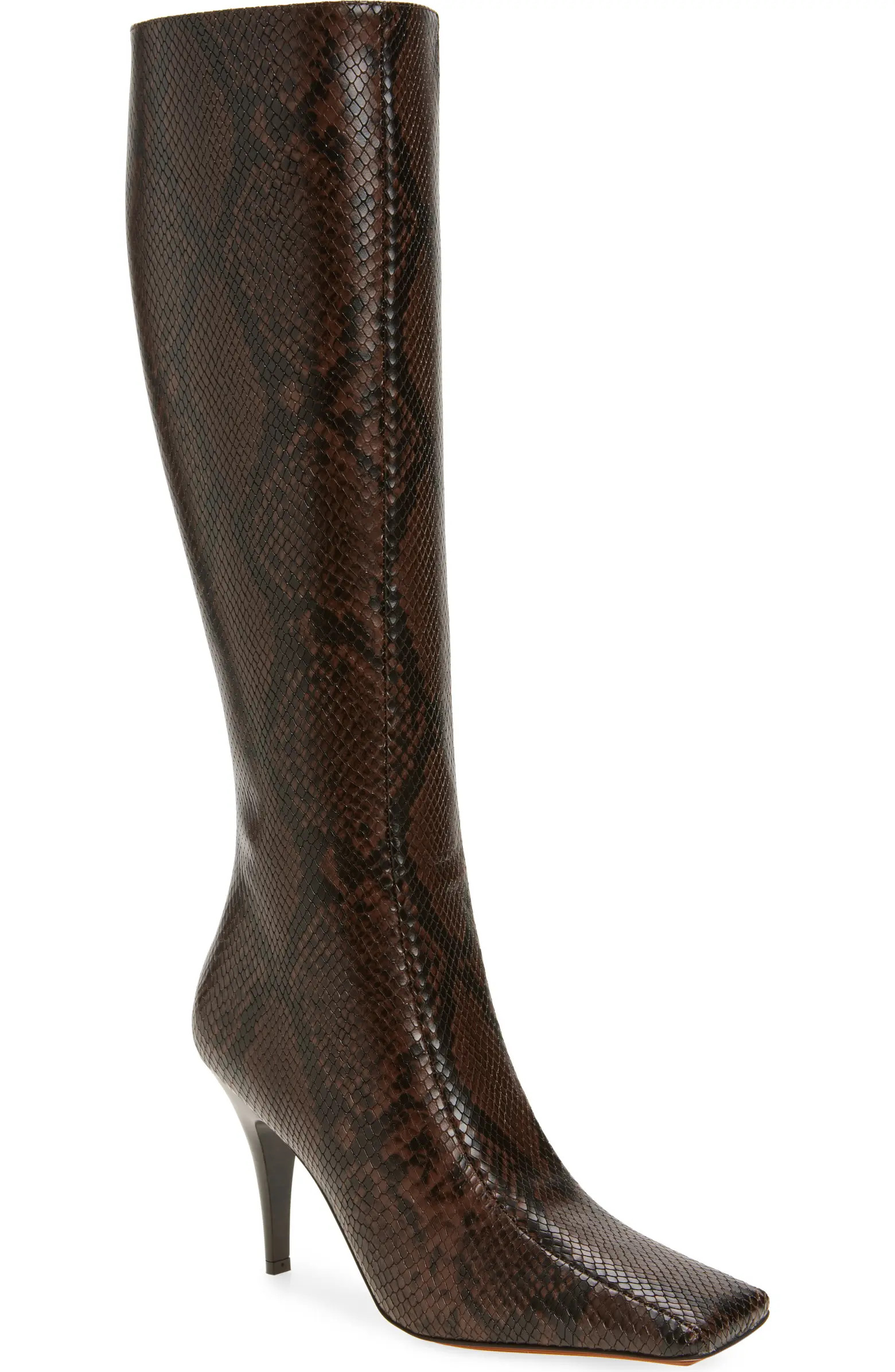 Snakeskin Embossed Square Toe Knee High Boot (Women) | Nordstrom