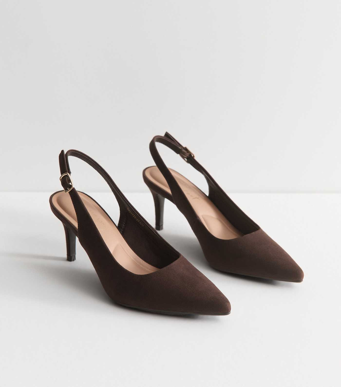 Dark Brown Faux Suede Slingback Pumps | New Look | New Look (UK)