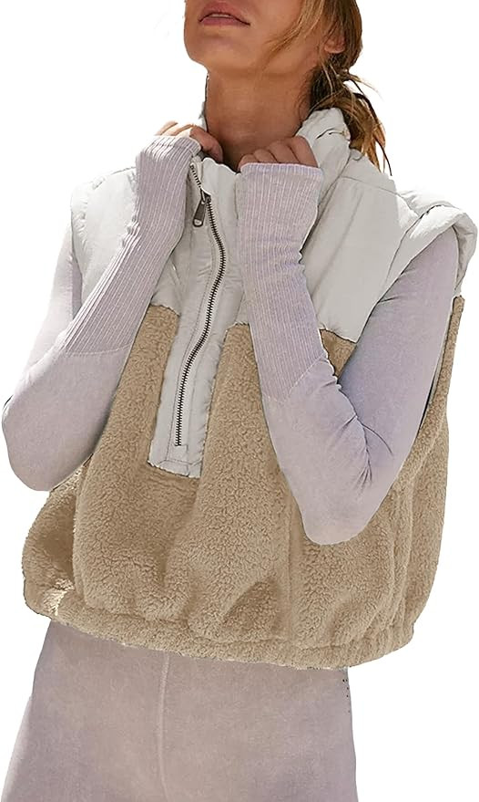 Tanming Womens Fuzzy Sherpa Fleece Vest Lightweight Cozy Sleeveless Gilet Half Zip Pullover Waist... | Amazon (US)