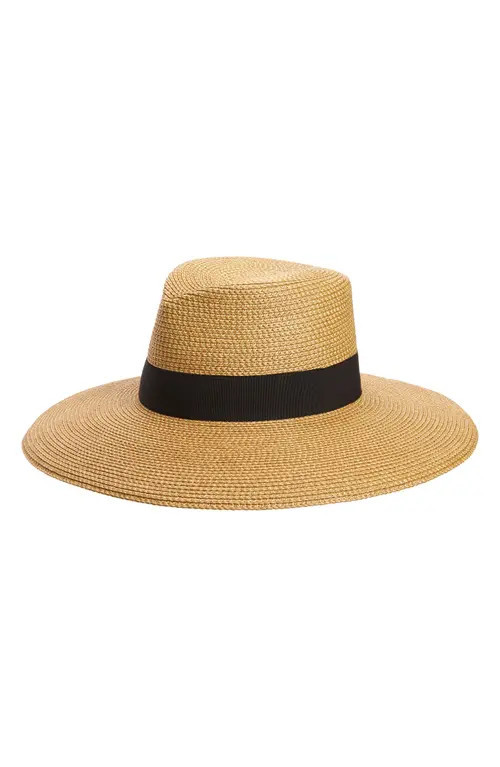 Eric Javits Daphne Broad Brim Straw Fedora in Natural/Black at Nordstrom | Nordstrom