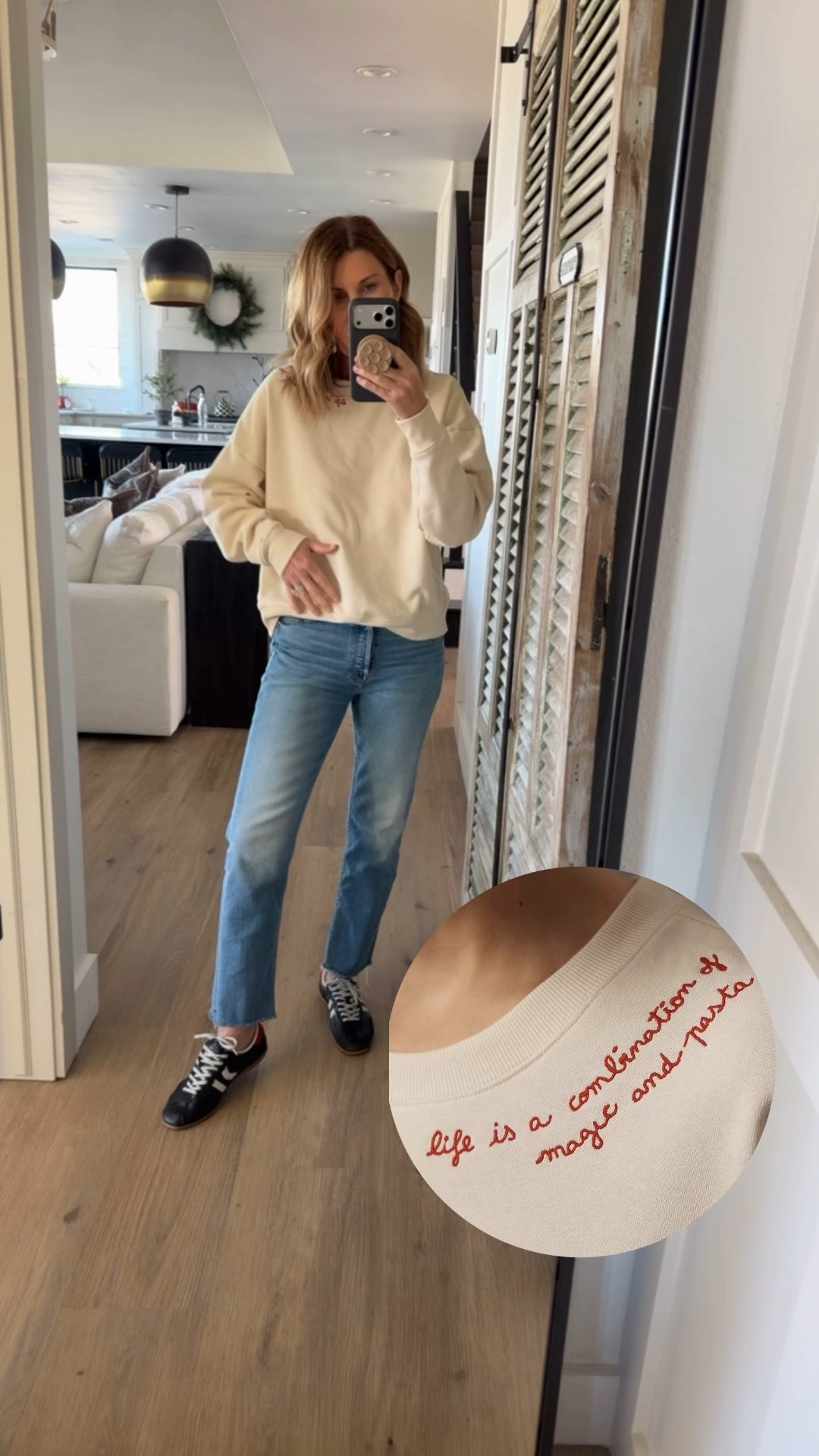 Wearing a small sweatshirt and size 27 in jeans 

#LTKGiftGuide #LTKmomlife #LTKOver40