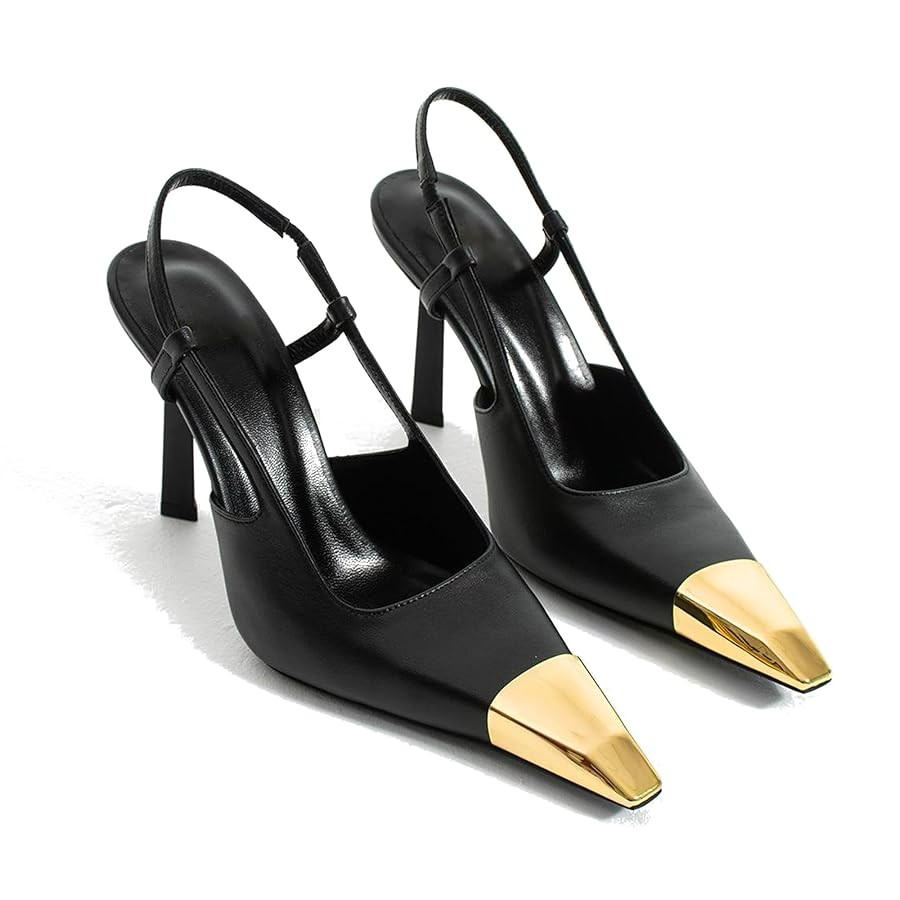 MeiLuSi Slingback Heels for Women IN3 Kitten Heels Metal Pointed Toe Pumps Backless Heels Slip on... | Amazon (US)