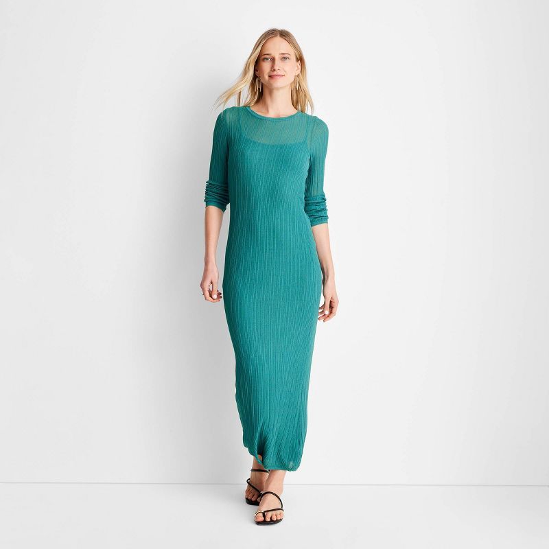 Women's Long Sleeve Sheer Midi Dress - Future Collective™ with Jenny K. Lopez Teal Blue XXS | Target