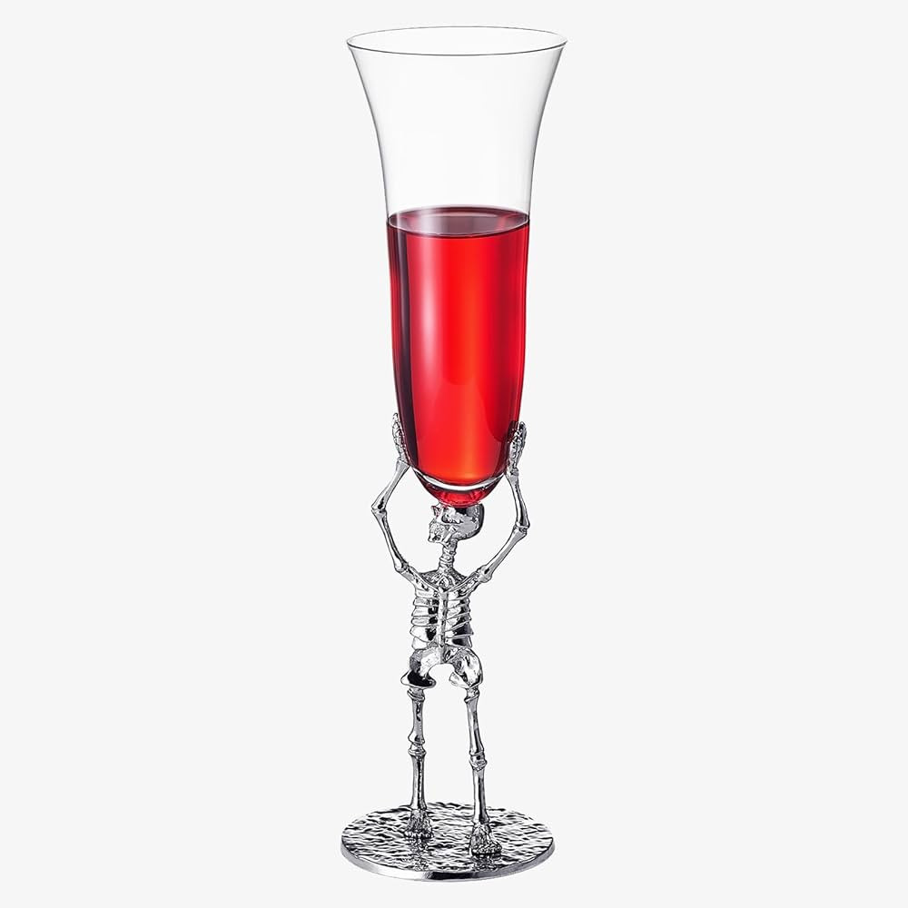 Skeleton Champagne Flute Glass | Single | 7.5oz Halloween Glasses 10" H, Goth Gifts, Skeleton Gif... | Amazon (US)