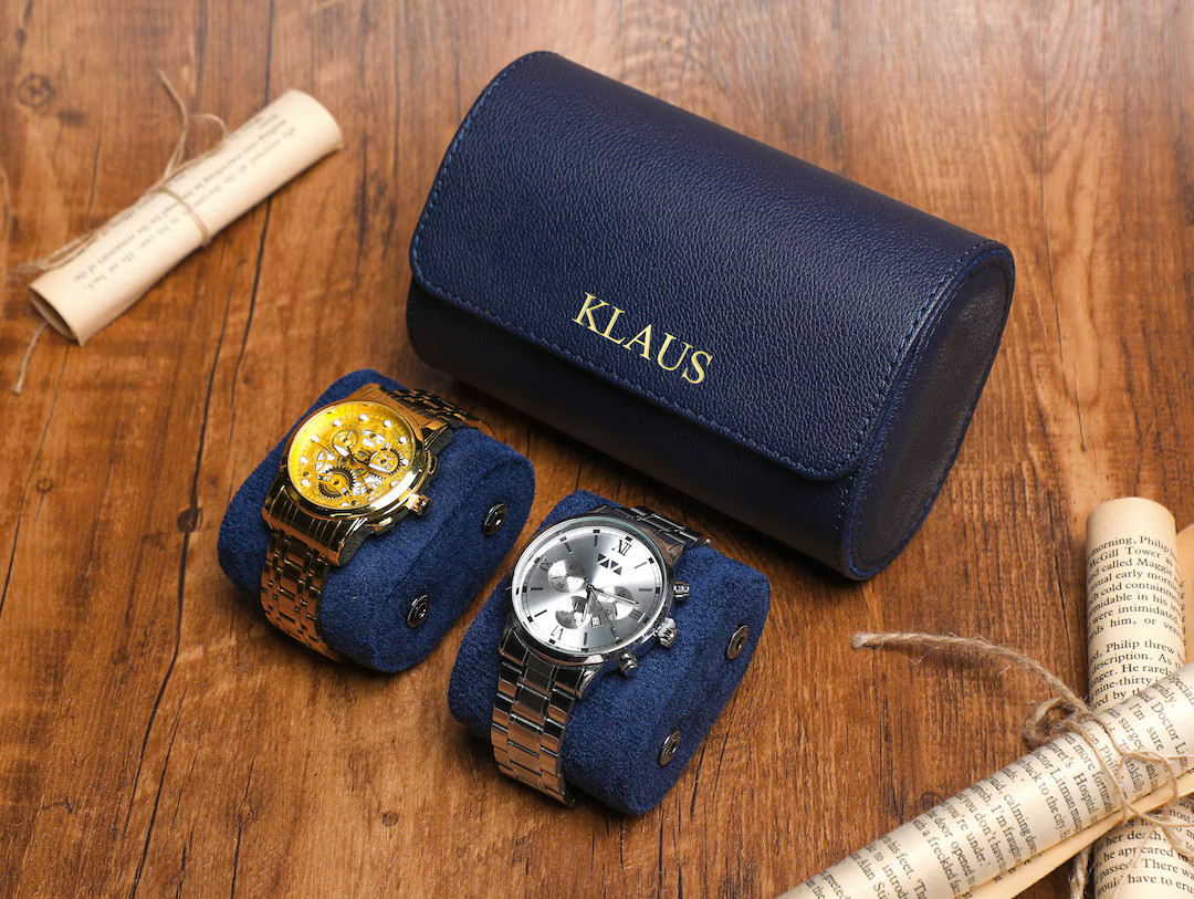 Custom Luxury Leather Watch Case Roll for 3 Watches, Portable Watch Box, Blue Watch Roll, Travel ... | Etsy (US)