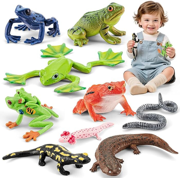 9PCS Amphibian Reptile Animals Figurines Frog Toys for Kids 3+ | Amazon (US)