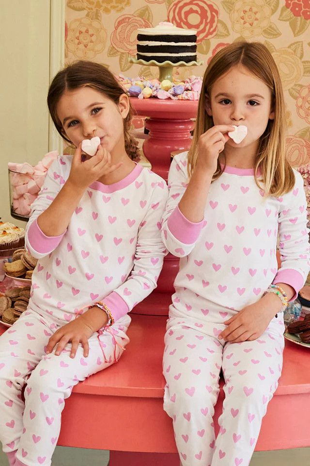 Kids Long-Long Set in Pink Heart | LAKE Pajamas