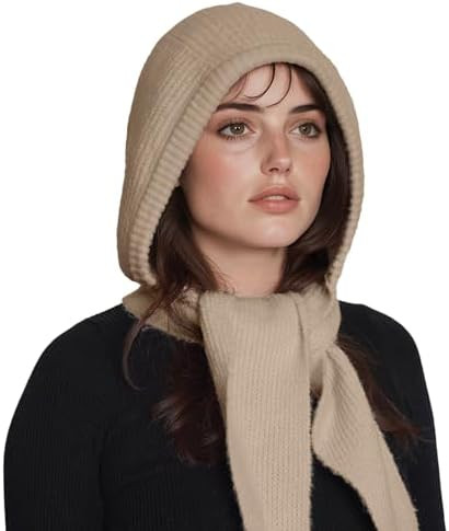 PuTian Hooded Scarf for Women Hat Scarf Set 2 In One - Soft Warm Knitted Neck Wear for Winter Col... | Amazon (US)