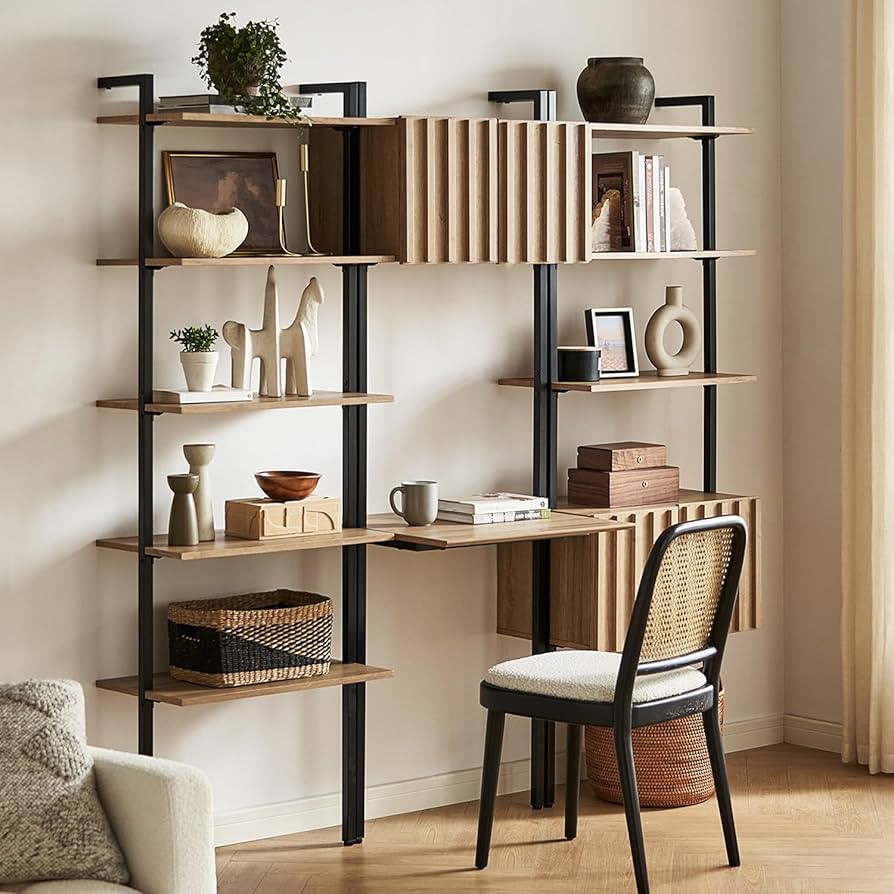 mopio Norwin Ladder Shelf, Wall Mounted Open Rack with Cabinet & Desk, Wall Book Shelves, Modern ... | Amazon (US)