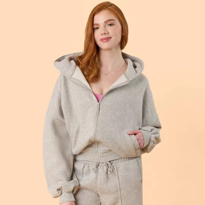 Blogilates Women's Marshmallow Full Zip Hooded Sweatshirt - Heathered Gray XL | Target
