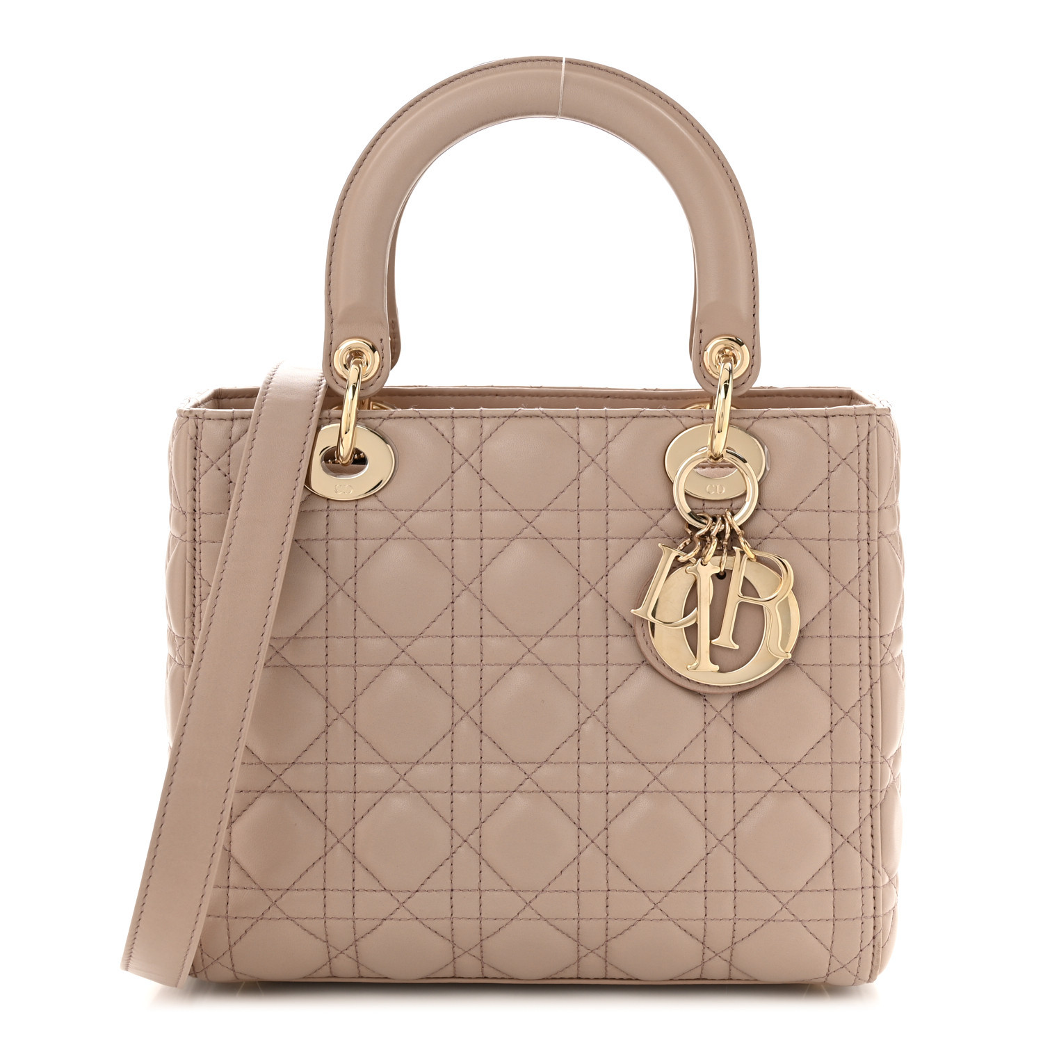 Lambskin Cannage Medium Lady Dior Beige | FASHIONPHILE (US)