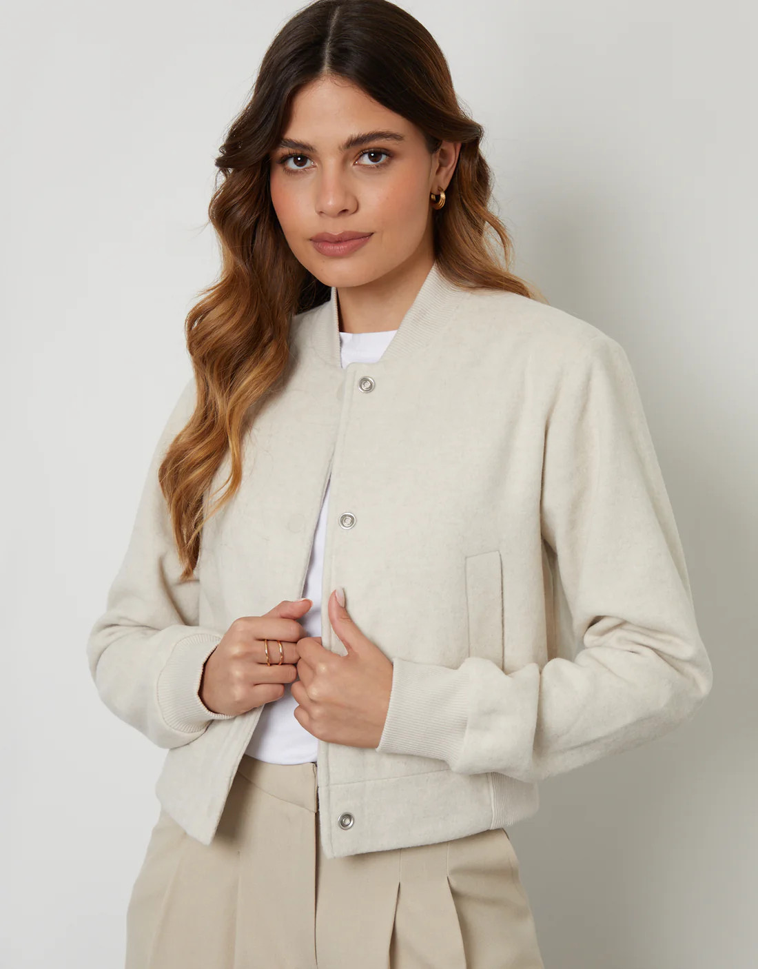Women's Ecru Brushed Cropped Bomber Jacket | Threadbare
