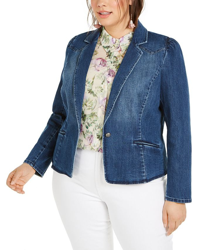 INC International Concepts Plus Size Puff-Sleeve Denim Blazer, Created for Macy's & Reviews - Jac... | Macys (US)