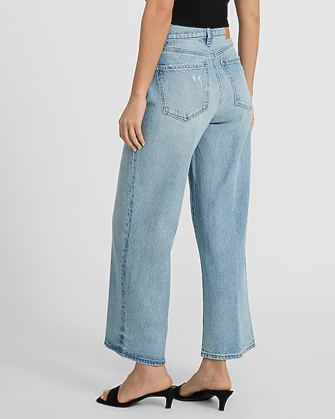 High Waisted Light Wash Wide Leg Ankle Jeans | Express