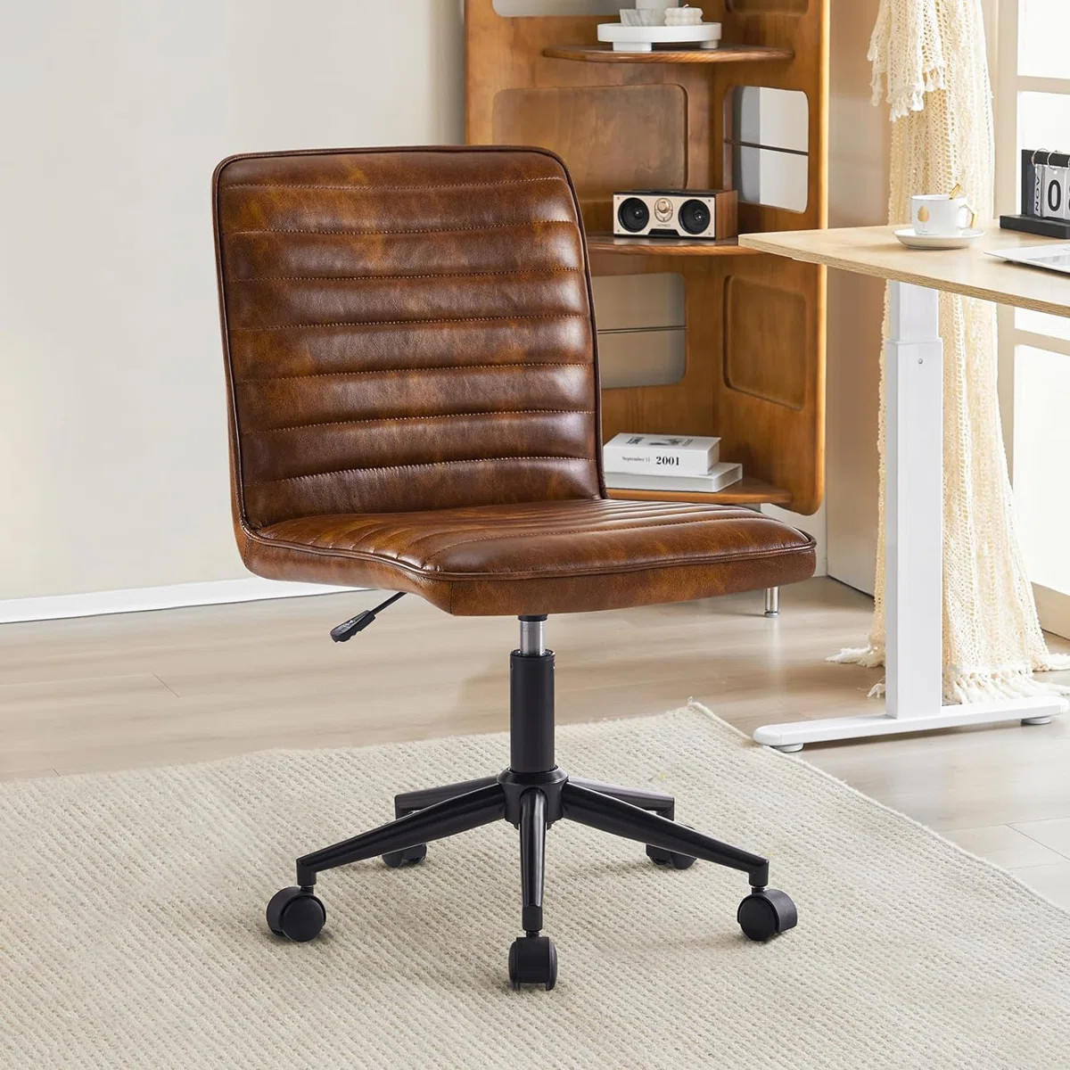 Faux Leather Mid Back Swivel Computer Task Desk Chair | Wayfair North America