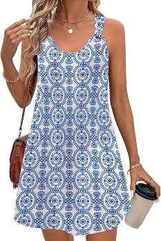 Zeagoo Summer Dresses for Women Boho Beach Dress Sleeveless Sundresses with Pockets Casual Loose ... | Amazon (US)