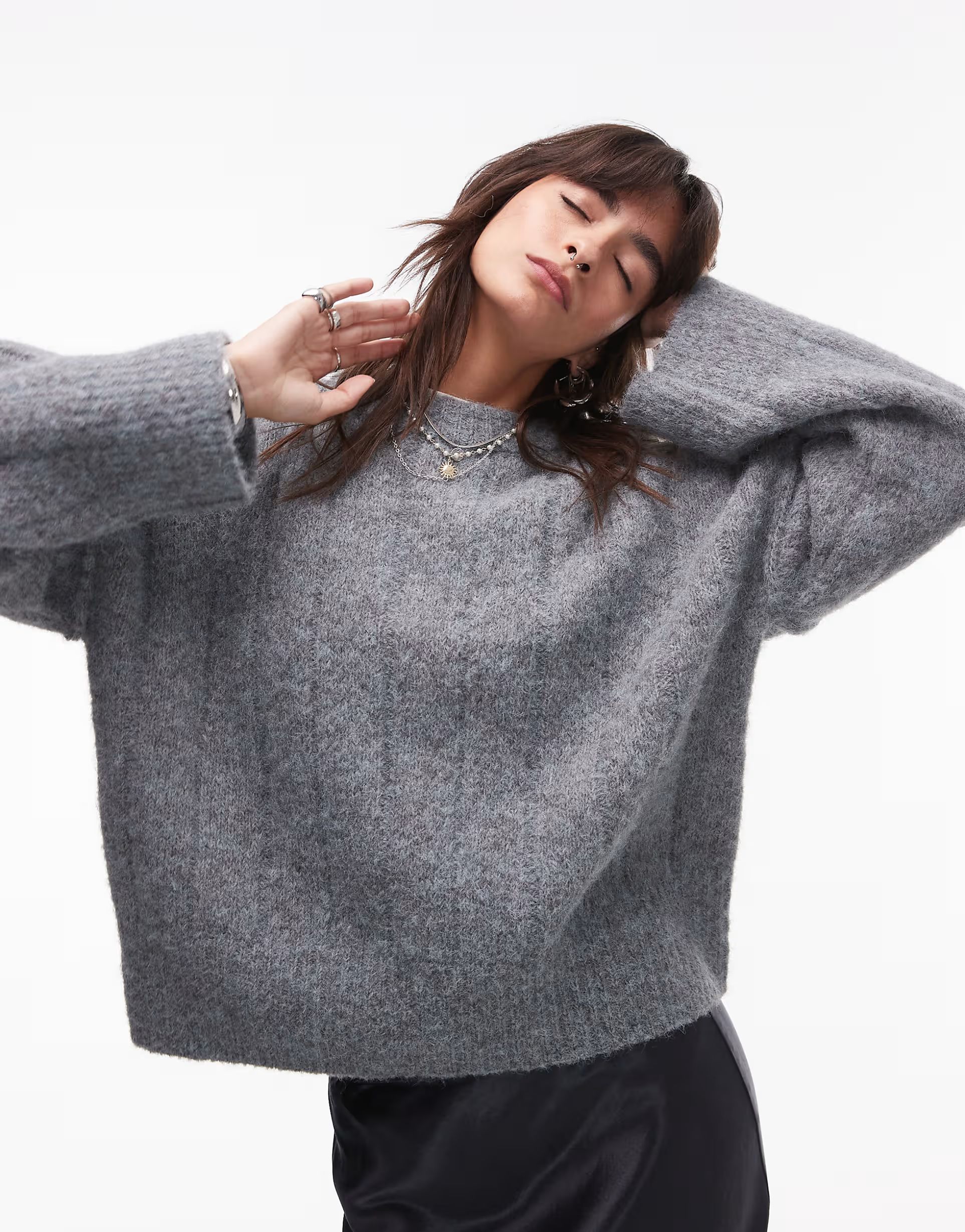 Topshop knitted vertical rib crew jumper in grey | ASOS (Global)